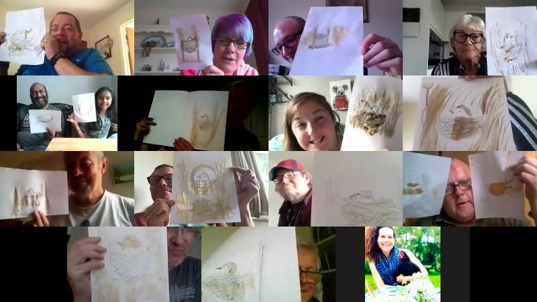 people holding drawings on video