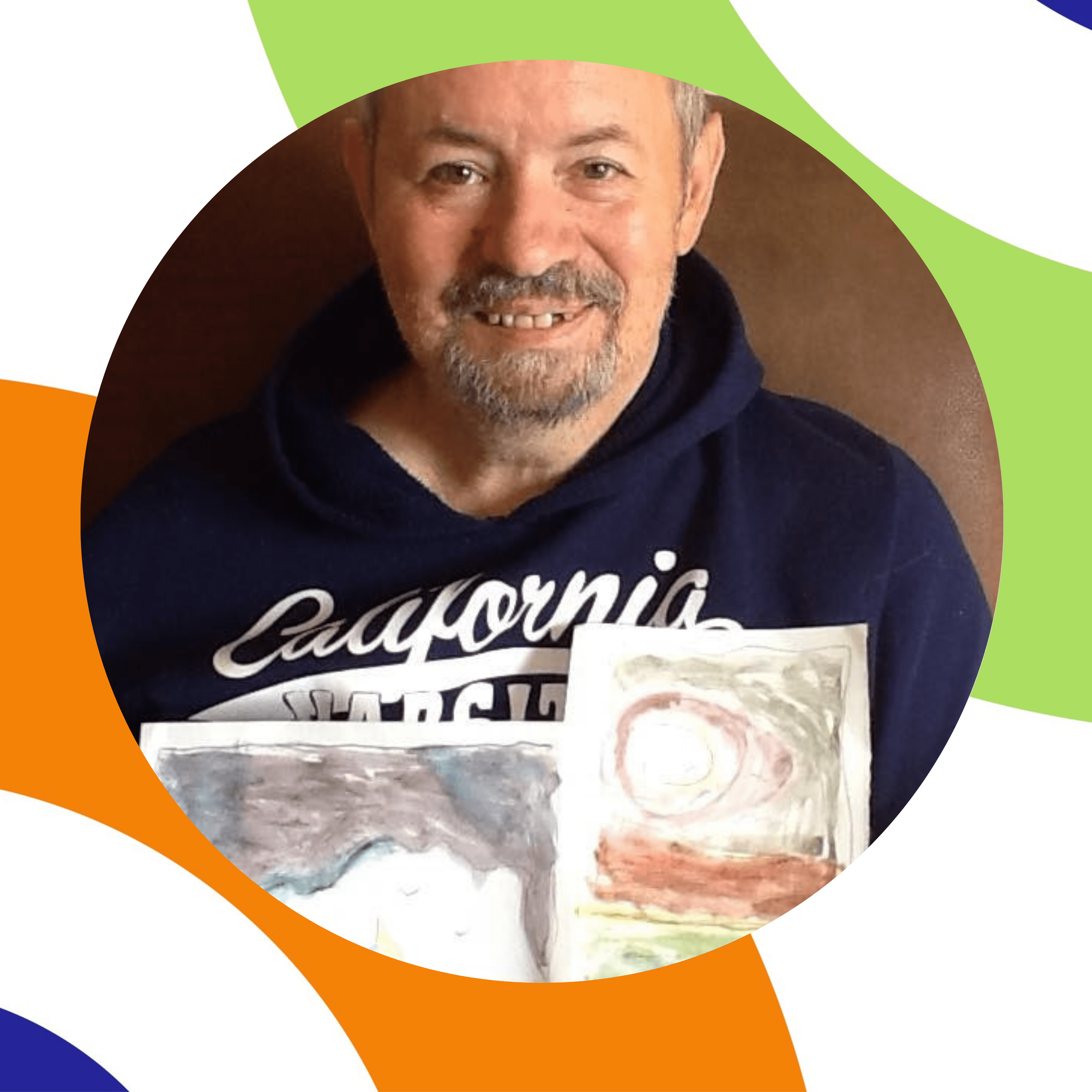 man holding drawings