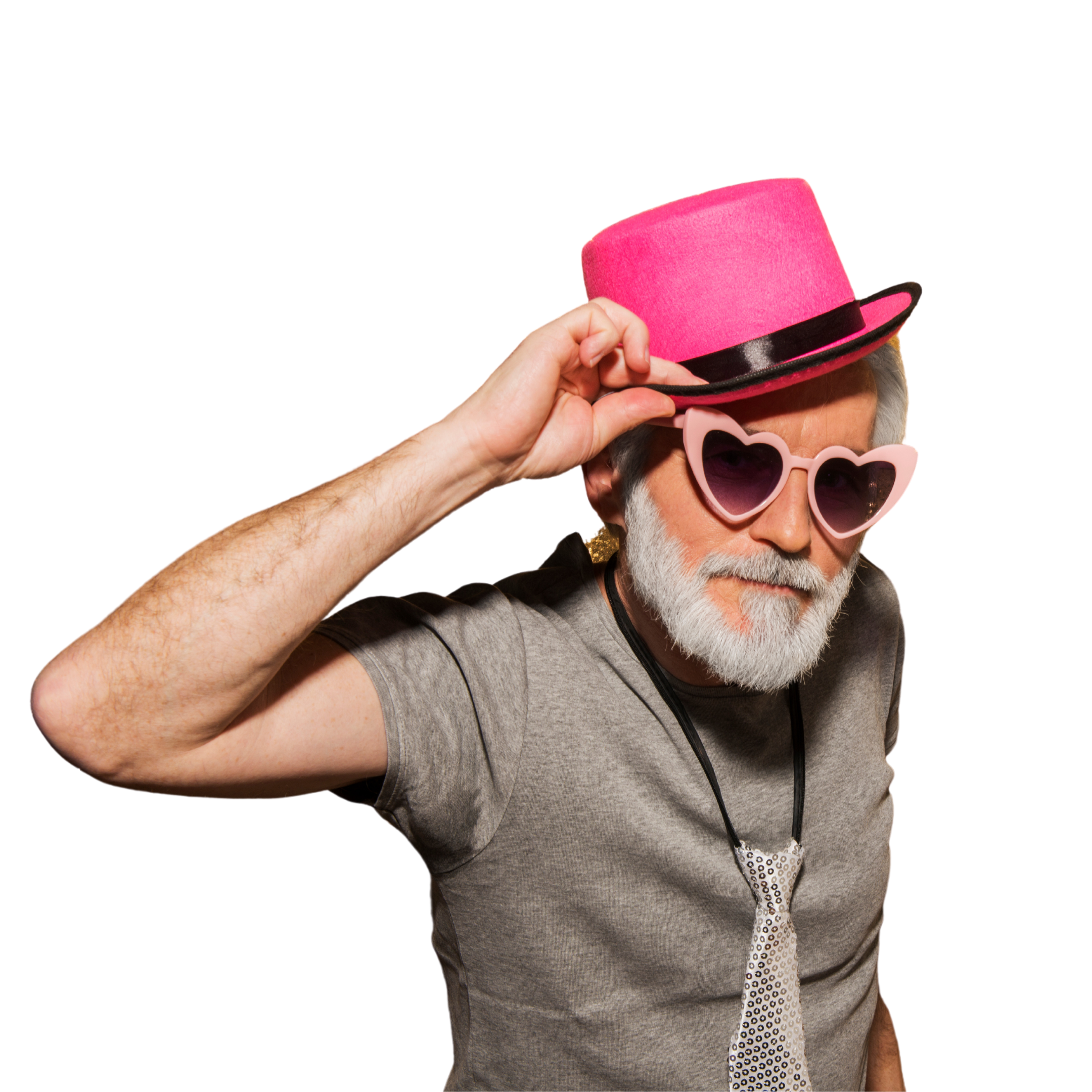 old man in pink hat